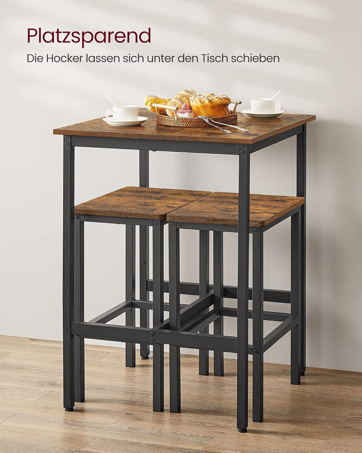 VASAGLE Bartisch mit Barhocker-Set, Esstisch mit 2 Stühlen, Küchentisch klein 60 x 60 x 90 cm, Barst