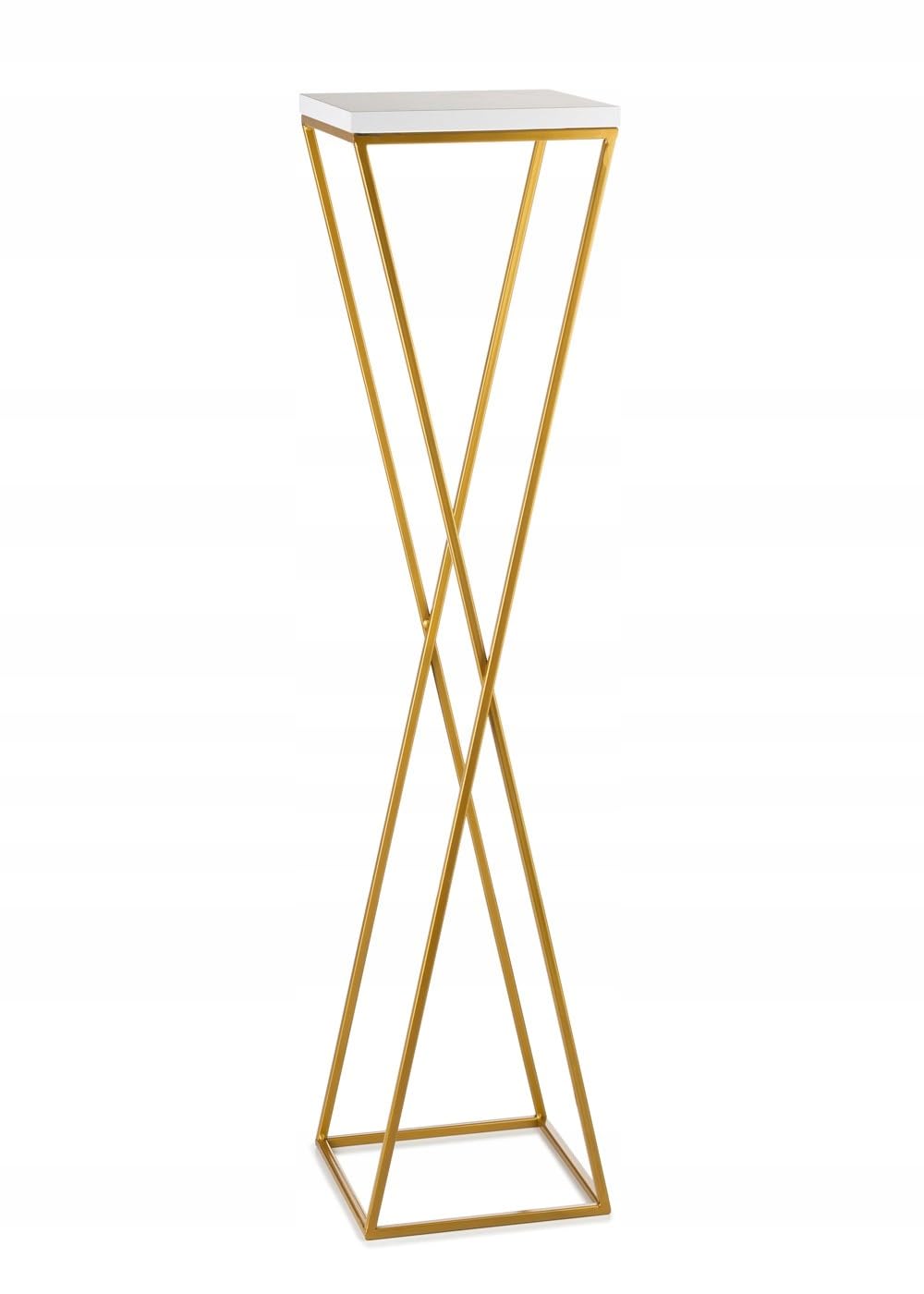 Pflanzenständer Metall 100 cm Hoch - Stabiler und Fester Blumenhocker mit Weiss MDF-Platte auf Gold