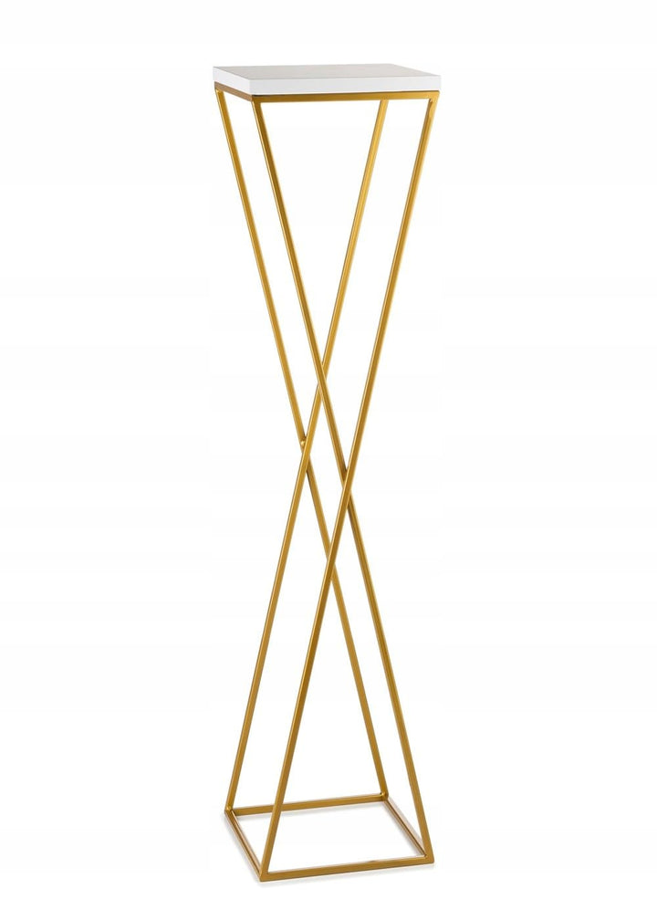 Pflanzenständer Metall 100 cm Hoch - Stabiler und Fester Blumenhocker mit Weiss MDF-Platte auf Gold