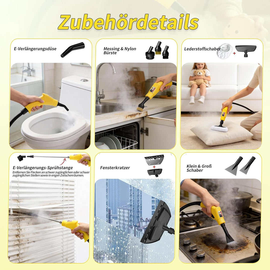 Dampfreiniger, Dampfreiniger Handgerät, 1.2L Wassertank, 15 Sekunden Aufheizzeit, 2500W Hochdruck St
