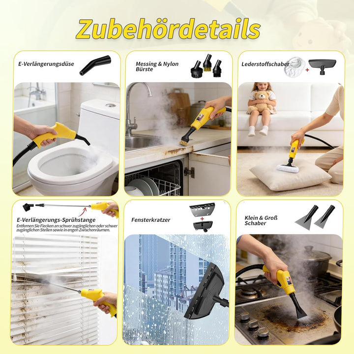 Dampfreiniger, Dampfreiniger Handgerät, 1.2L Wassertank, 15 Sekunden Aufheizzeit, 2500W Hochdruck St