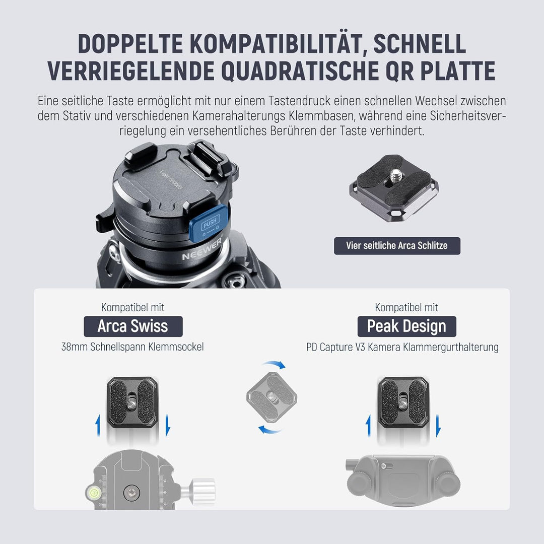 NEEWER LITETRIP LT32 62" Reisestativ aus Kohlefaser mit ±15° nivellierbar 360° Panoramakopf abnehmba