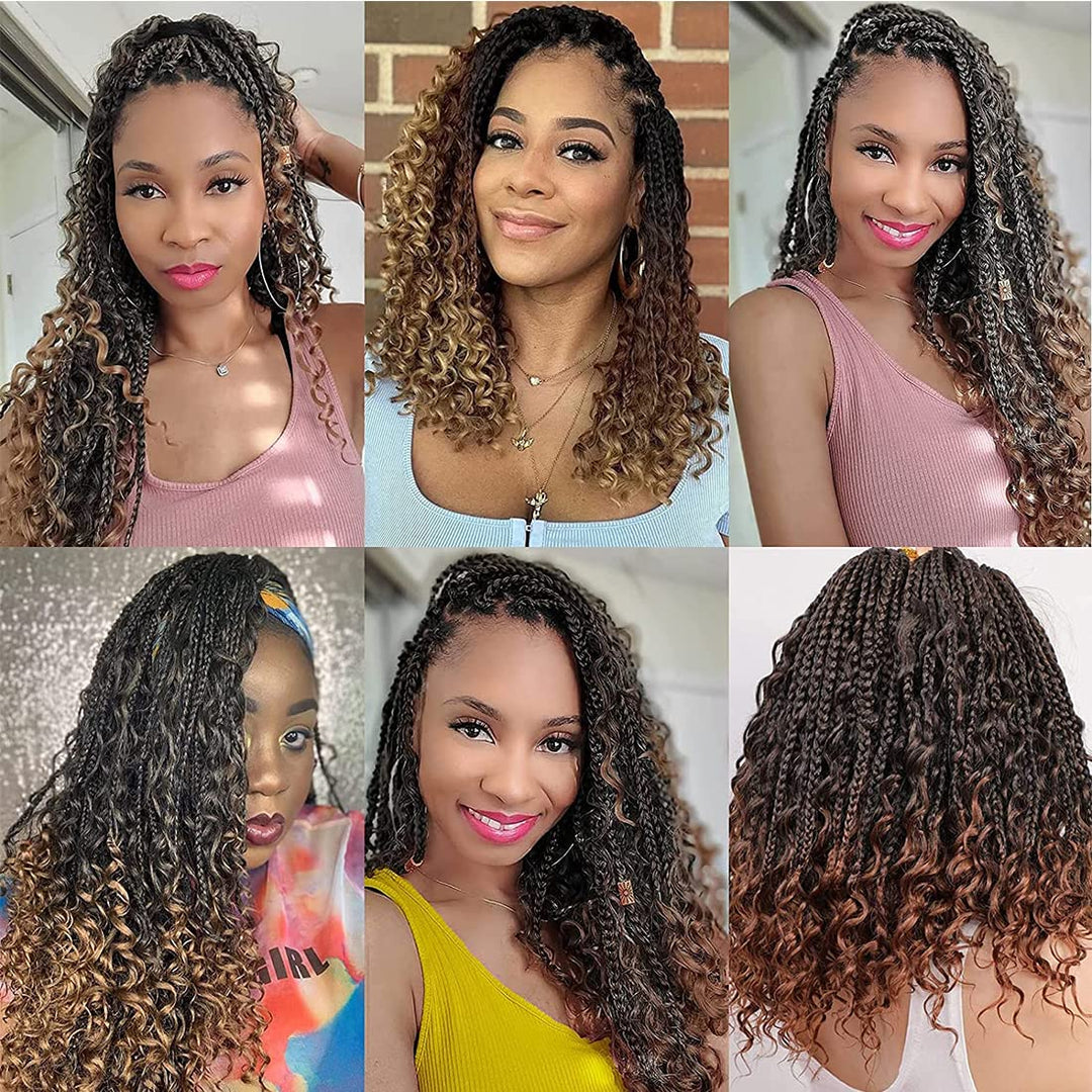 Crochet Box Braids Curly Hair Extensions 14Zoll Goddess Bohemian Hippie Synthetic Curly Ends (1B/27)