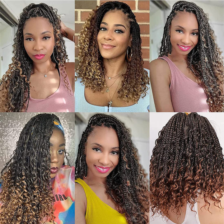 Crochet Box Braids Curly Hair Extensions 14Zoll Goddess Bohemian Hippie Synthetic Curly Ends (1B/27)