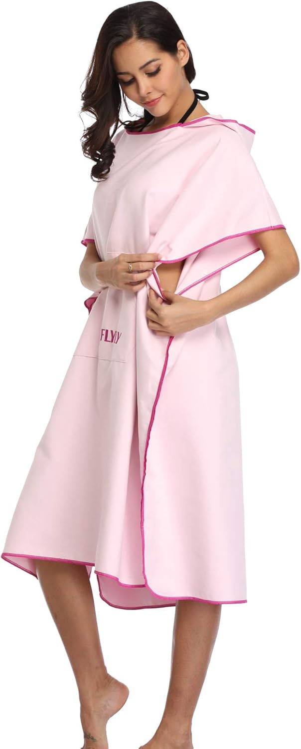 FLYILY Microfaser Surf Poncho Handtuch mit Kapuze Bademantel zum Schwimmen und Strand wechseln Einhe
