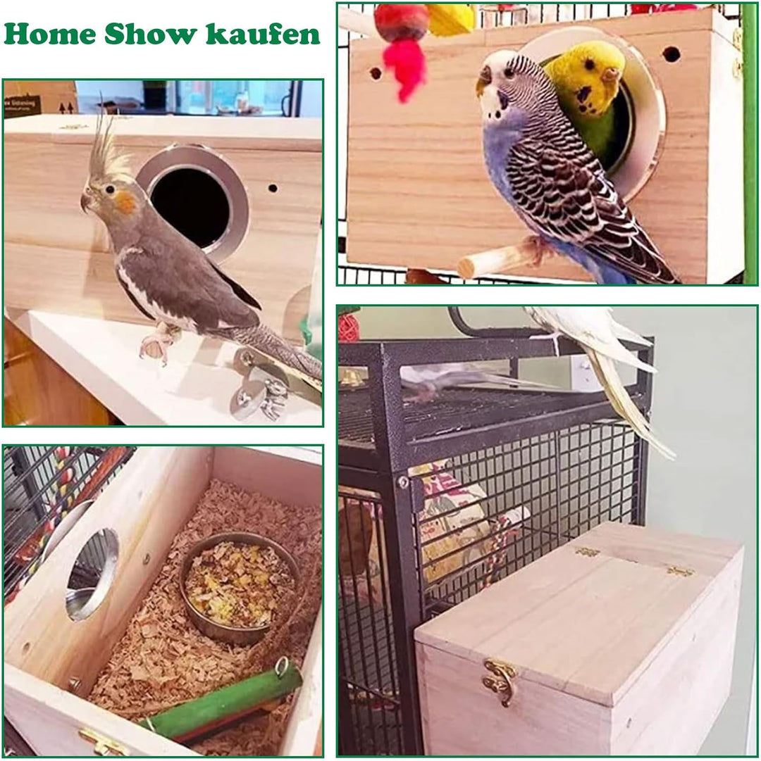 Massivholz Papagei Zucht Box Wellensittich Holz Zuchtbox Vogelzuchtbox Wellensittichhaus Sittich Nis