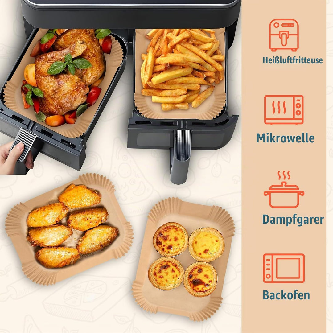 300 Stück Backpapier für Heissluftfritteuse Ninja Dual, 20,5x14CM Stone TH Airfryer mit Doppelkammer