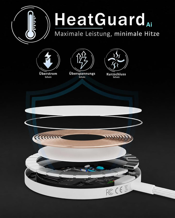 Mag-Safe 25W Ladegerät, Wireless Charger Ladepad [mit 1,2 M Kabel] für iPhone 17/16 Pro Max, Google