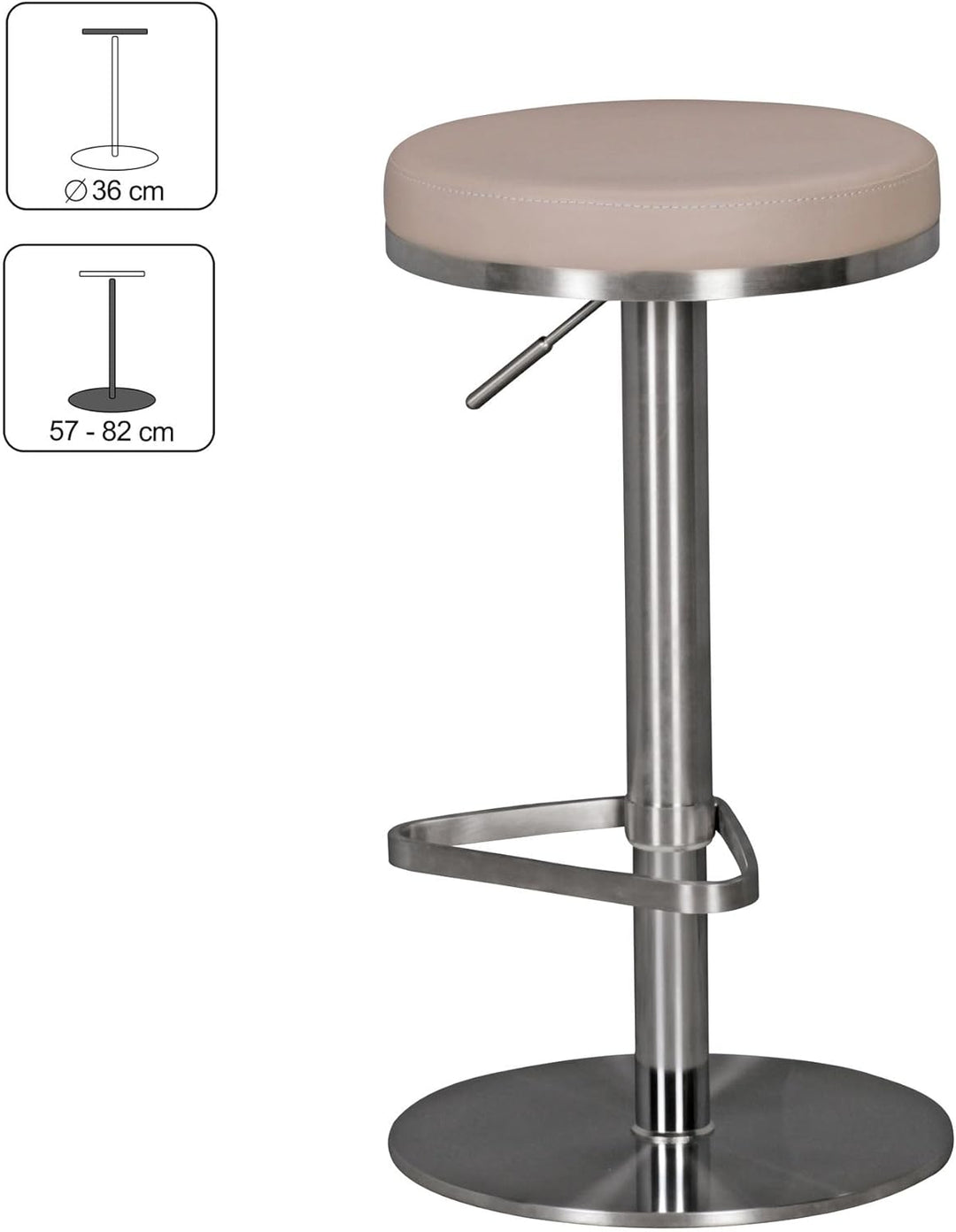 FineBuy Barhocker Edelstahl höhenverstellbare Sitzhöhe 57-82 cm, Barstuhl Modern 360° Drehbar, Trese