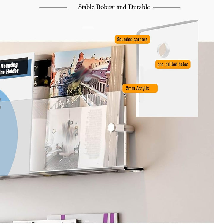 TUKA-i-AKUT 80cm Länge Wand Prospekthalter Acryl Extra Stark, Zeitschriftenhalter Wandregale für Zei