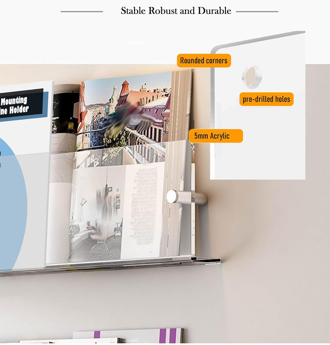 TUKA-i-AKUT 60cm Länge Wand Prospekthalter Acryl Extra Stark, Zeitschriftenhalter Wandregale für Zei
