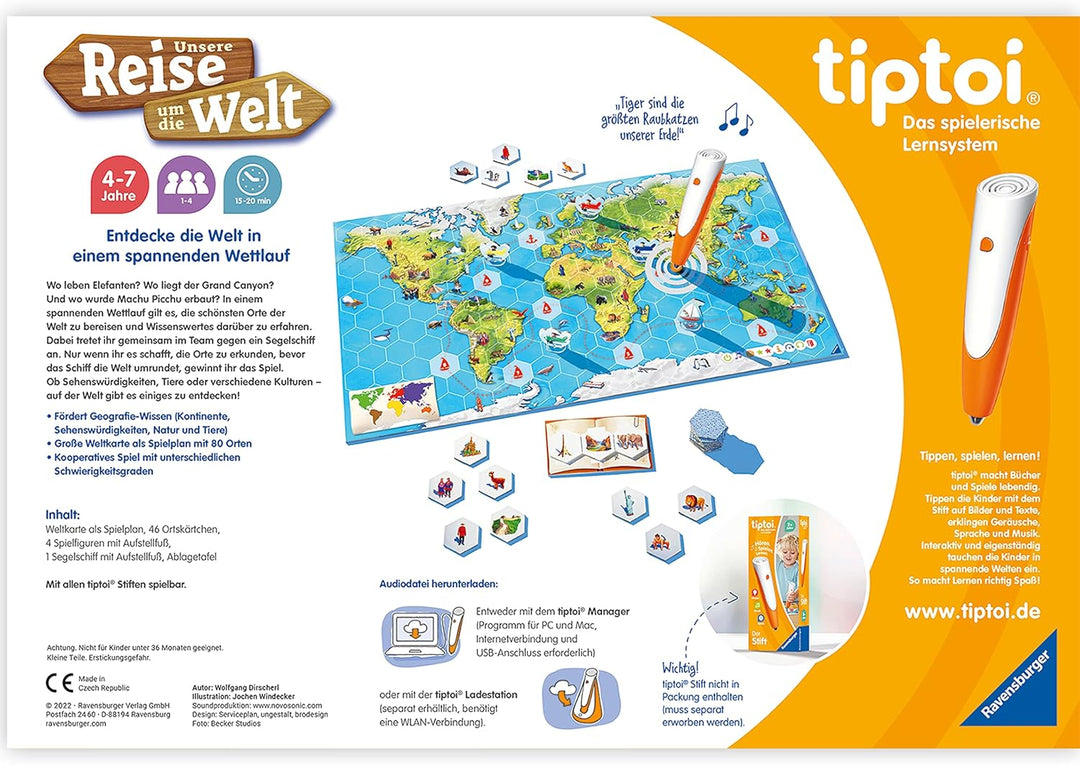 Ravensburger tiptoi Spiel 00117 Unsere Reise um die Welt - Lernspiel ab 4 Jahren, lehrreiches Geogra
