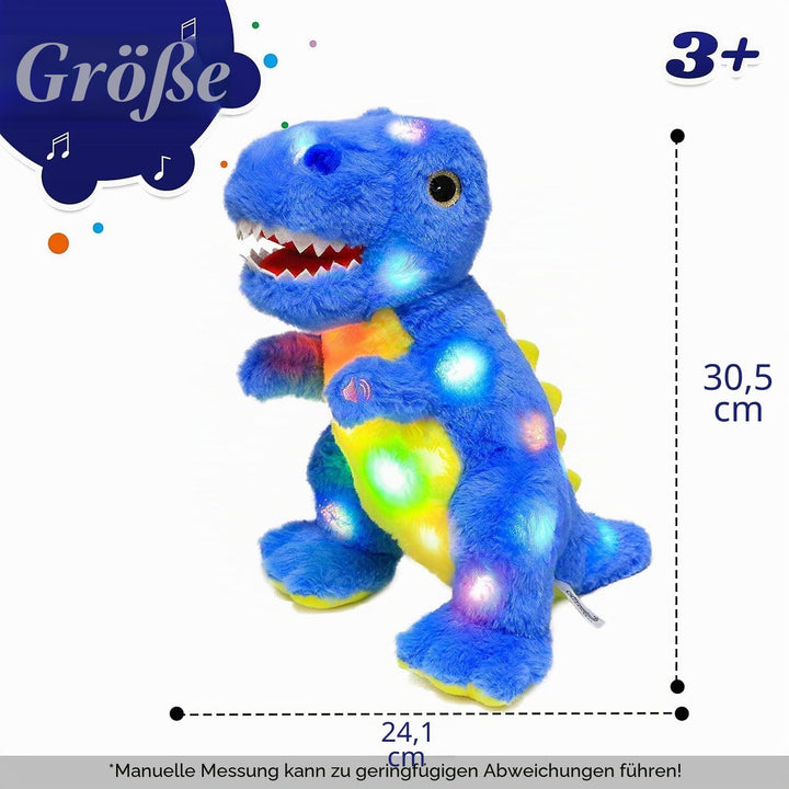 Blau Dinosaurier LED Musikalisches Plüschtier mit Leuchtend Singender T-Rex Schlaflied, Dino Kuschel