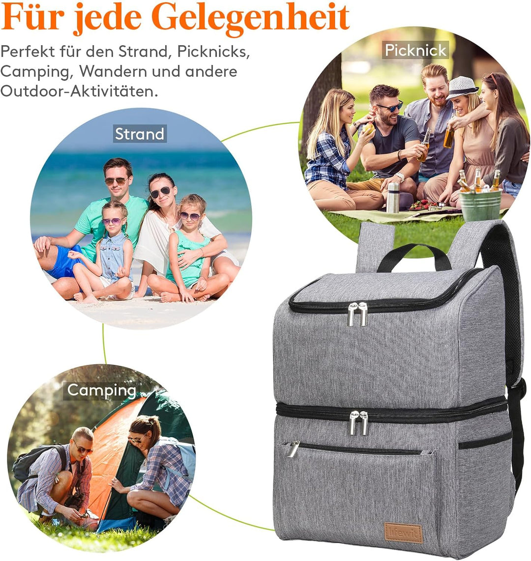 Lifewit Kühlrucksack Thermo Rucksack Kühltasche Isolierte Cooler Bag Weich Doppeldecker für Picknick