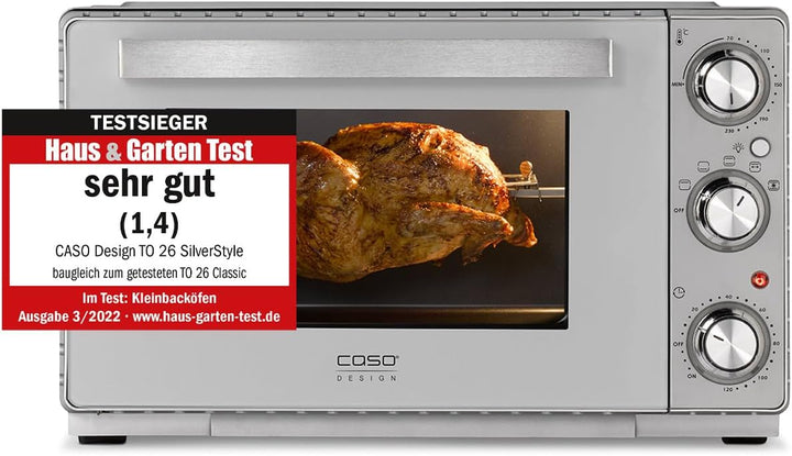 CASO TO 26 SilverStyle - Design Backofen, Testsieger im Haus & Garten Test, 26 Liter Garraum, 3 Eins