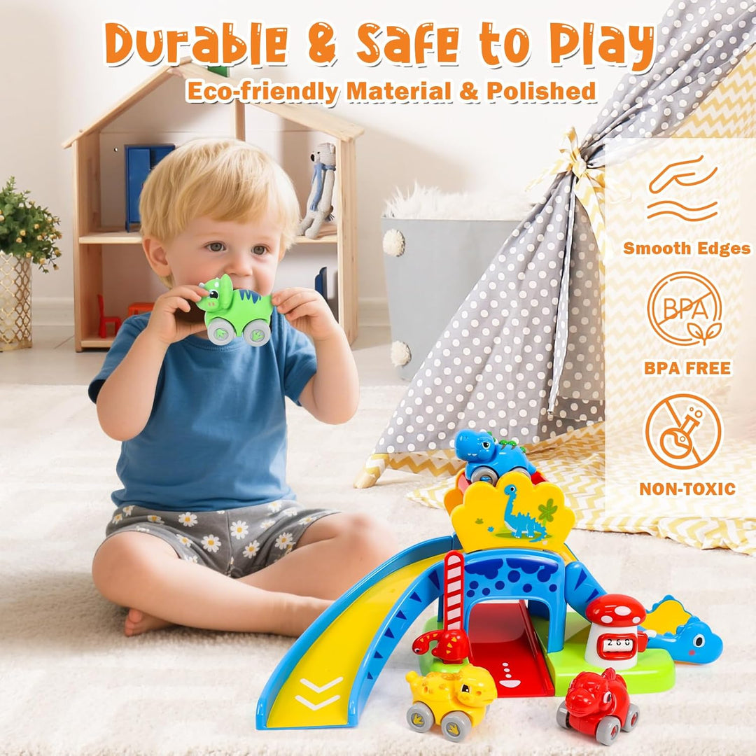 XIAPIA Baby Spielzeug ab 1 2 Jahr Dino Auto Kugelbahn, Geschenk für Junge Mädchen zum 1. Geburtstag,