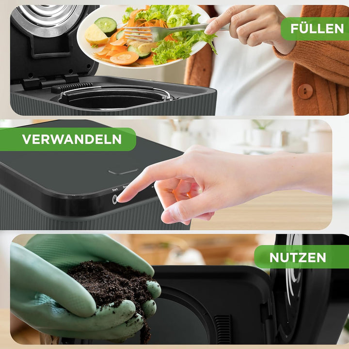 Nutrichef Elektrischer Komposter, 3L- Biomülleimer Küche, Komposteimer- Für Organisches Material & L