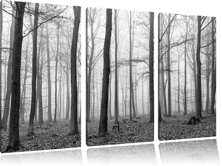 Pixxprint Abstrakter Wald Kunst B&W als Leinwandbild | Grösse: 3 Teilig (120x80) | Wandbild| Kunstdr