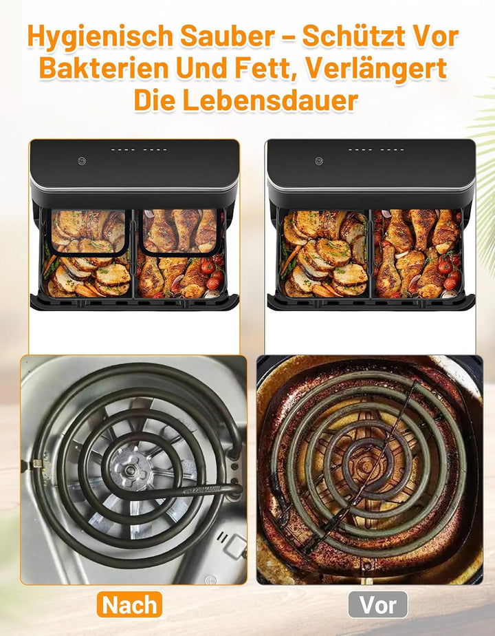 2 Stück Magnetischer Edelstahl Spritzschutz für COSORI Dual Blaze Twinfry 10L / COSORI Heissluftfrit