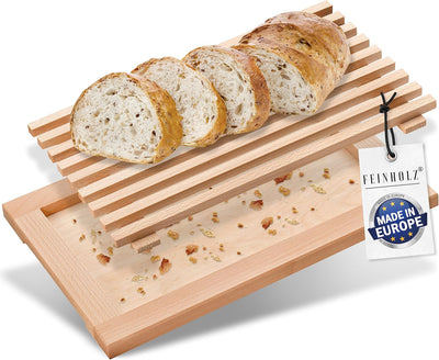 FEINHOLZ Brotschneidebrett mit Krümelrost aus Holz • 40cm x 25cm • Buchenholz geölt • Schneidebrett