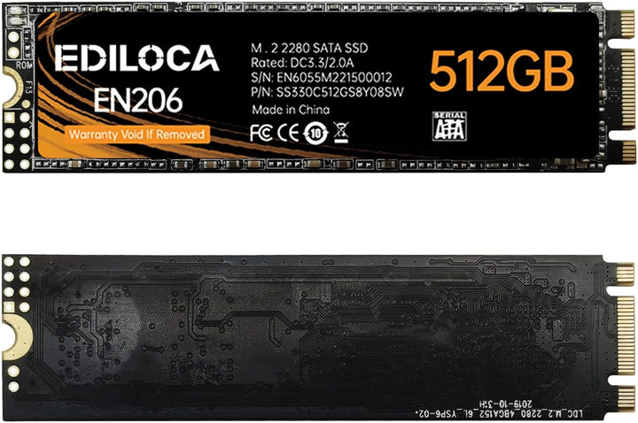 Ediloca EN206 512GB 3D NAND TLC M.2 SSD, M.2 2280 SATA III 6Gb/s SSD interne Festplatte, Lese-/Schre