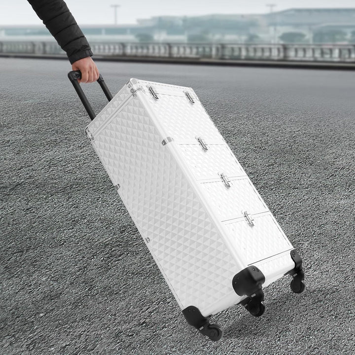 Rollbarer Schminkwagen mit 3 Schubladen Aluminiumlegierung Verstellbarer Griff 4 Räder Kosmetiktroll