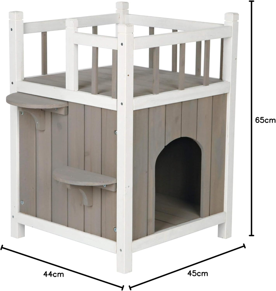 Trixie 44093 natura Cat's Home mit Balkon, 45 × 65 × 45 cm, grau/weiss 17.5 x 17.5 x 25.5 in. Katze,