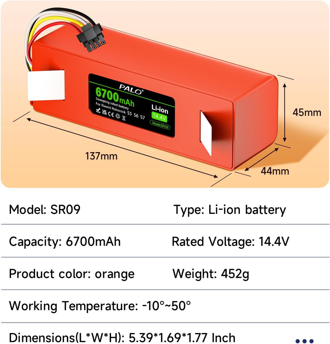 6700mAh Akku für Xiaomi Roborock S5, S5 Max, S50, S6, S6 MaxV, S7, Q7 Max V Ultra Pure, Brr-2p4s-520