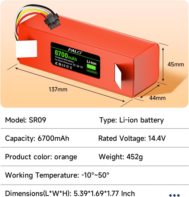 6700mAh Akku für Xiaomi Roborock S5, S5 Max, S50, S6, S6 MaxV, S7, Q7 Max V Ultra Pure, Brr-2p4s-520