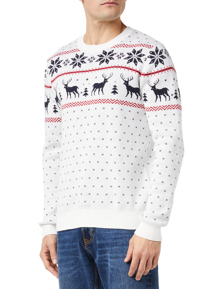 Jack & Jones Men's JORSNOWFLAKE Knit Crew Neck Pullover Sweater, Cloud Dancer, L