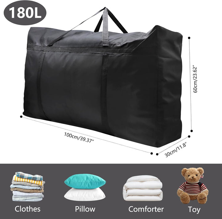 2er Pack 180L Extra Grosse Aufbewahrungstaschen, 600D Oxford Schwere Tragetaschen mit Reissverschlüs