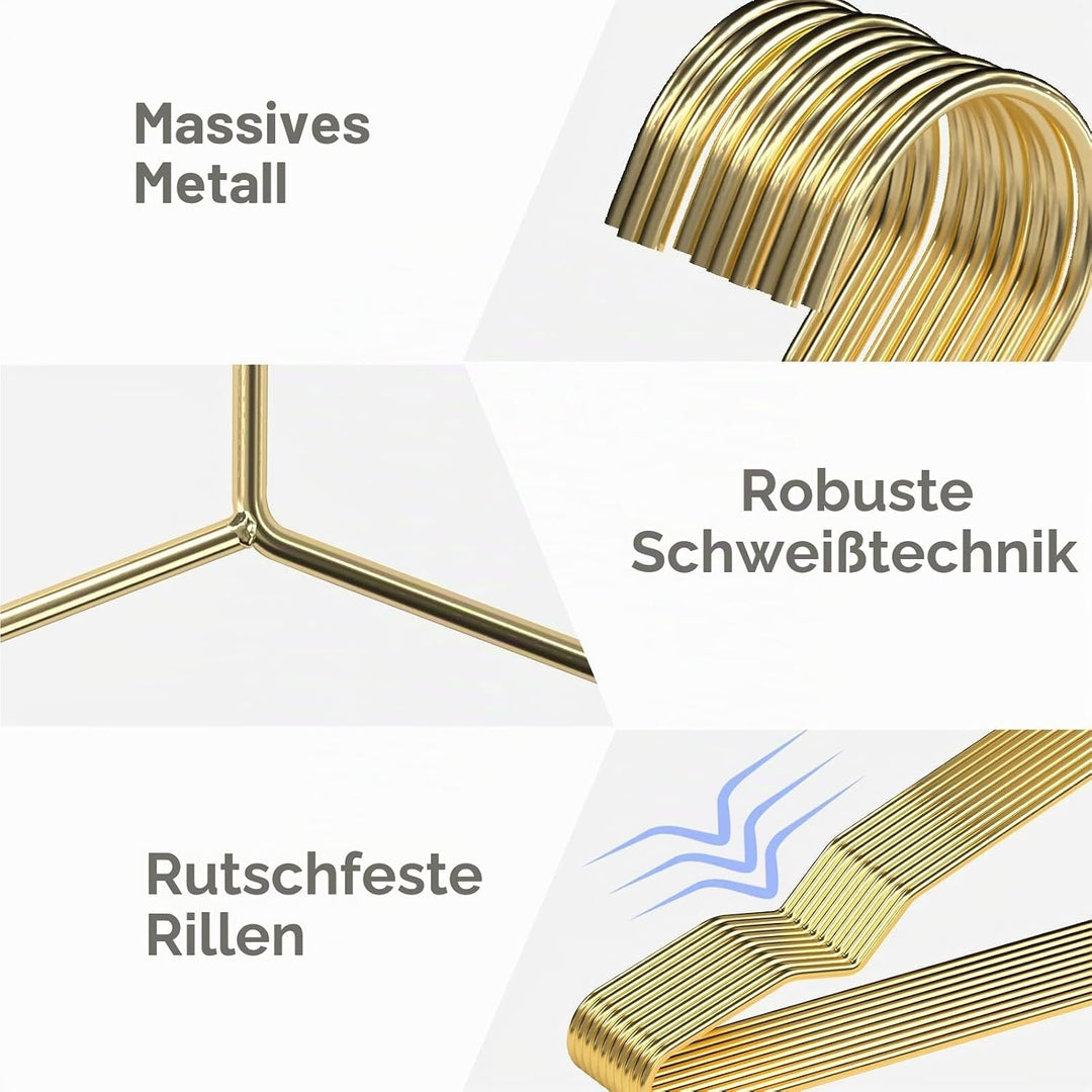 SPECILITE 42 cm goldene Metall-Kleiderbügel, 100 Stück im Grosspack mit Kerben für Standardgrösse Mä