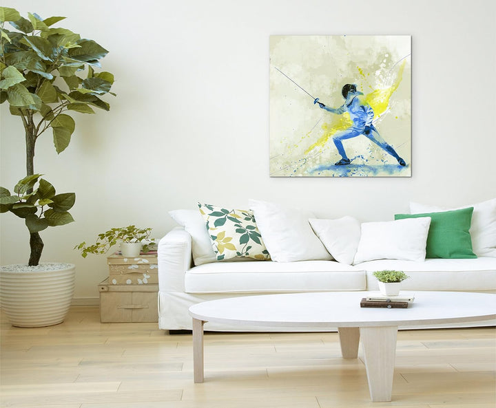 Paul Sinus Art Fechten 60x60cm SPORTBILDER Splash Art Wandbild Aquarell Art