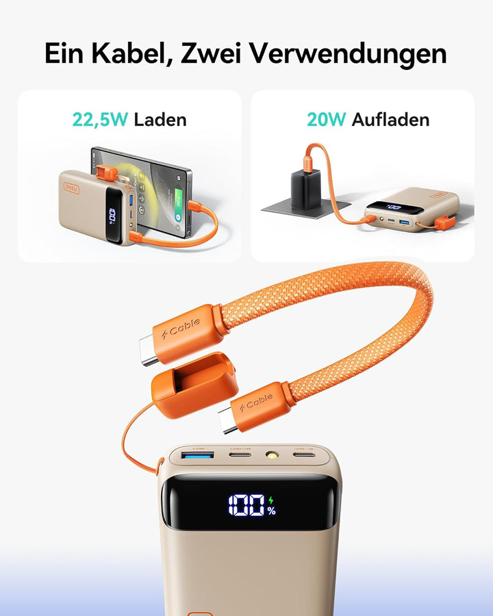 INIU Power Bank, Ultra Klein 20000mAh 22.5W Schnellladefunktion Power Bank, USB-C In&Out Externe Han