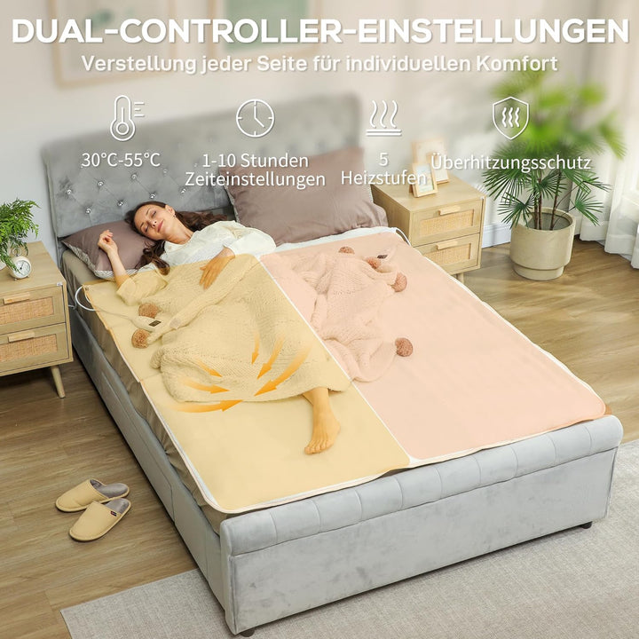 HOMCOM Heizdecke Elektrische Wärmedecke, Wärmedecke mit Abschaltautomatik Überhitzungsschutz, Maschi