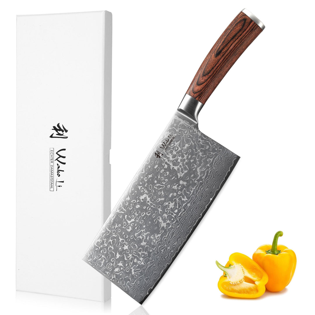 Wakoli EDIB Sakura Hackmesser 19 cm | Damast Hackbeil & Kochmesser aus 67 Lagen mit VG10 Kern, robus