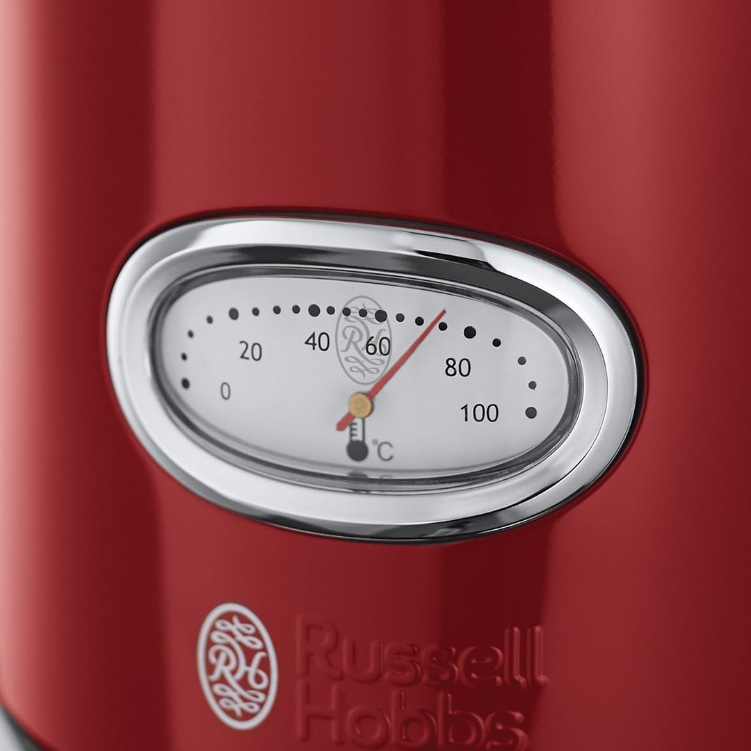 Russell Hobbs Wasserkocher [1,7l, 2400W] Retro Rot & poliertet Edelstahl (Schnellkochfunktion, Wasse