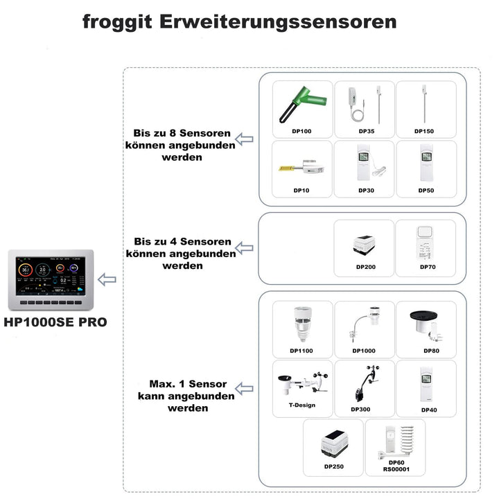 froggit HP1000SE PRO Wi-Fi WLAN Internet Funkwetterstation Wetterserver + DP100 Bodenfeuchte Funksen