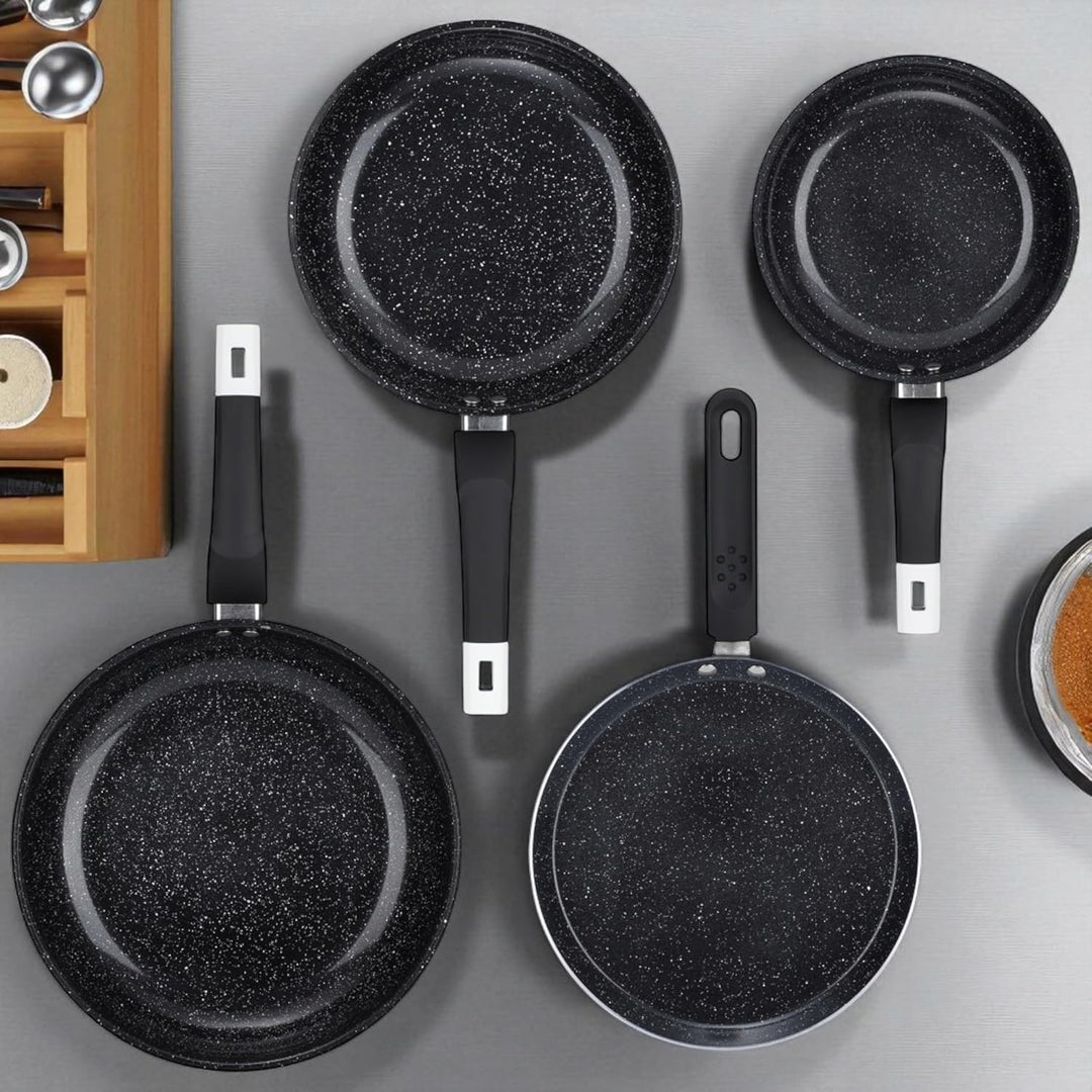 EliteHoff Pfannenset Induktion 4-teilig, Bratpfannenset (20/24/28 cm) + crepe pfanne 24 cm, Induktio