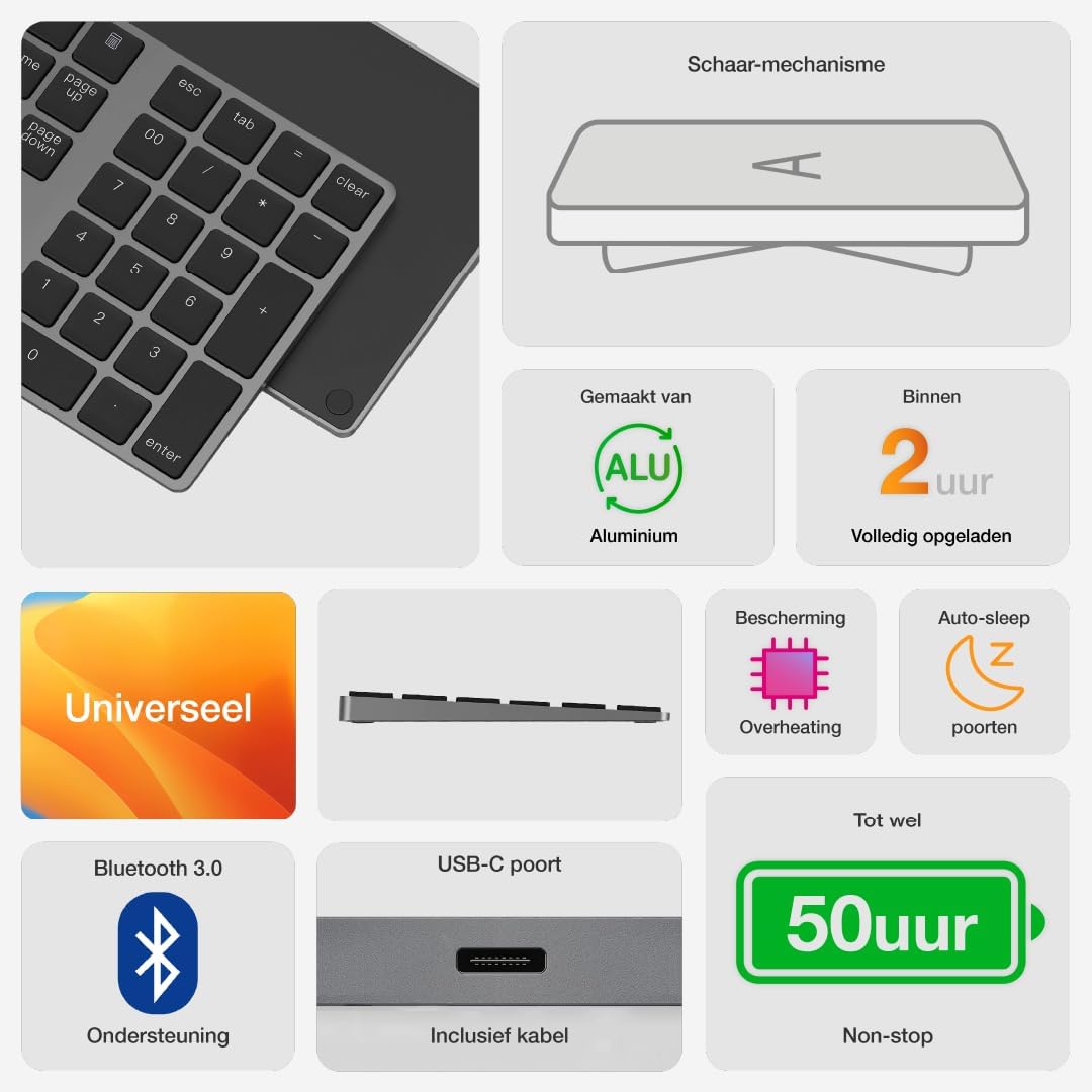 USB-C Bluetooth Numerische Ziffernblock – Kabelloses NumPad, Wiederaufladbare Numerische Tastatur fü