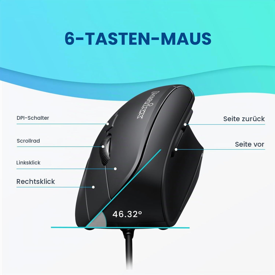 Perixx 11209 PERIMICE-515 II Ergonomische Vertikale Maus - 1000/1600 DPI - Natürliches vertikales De