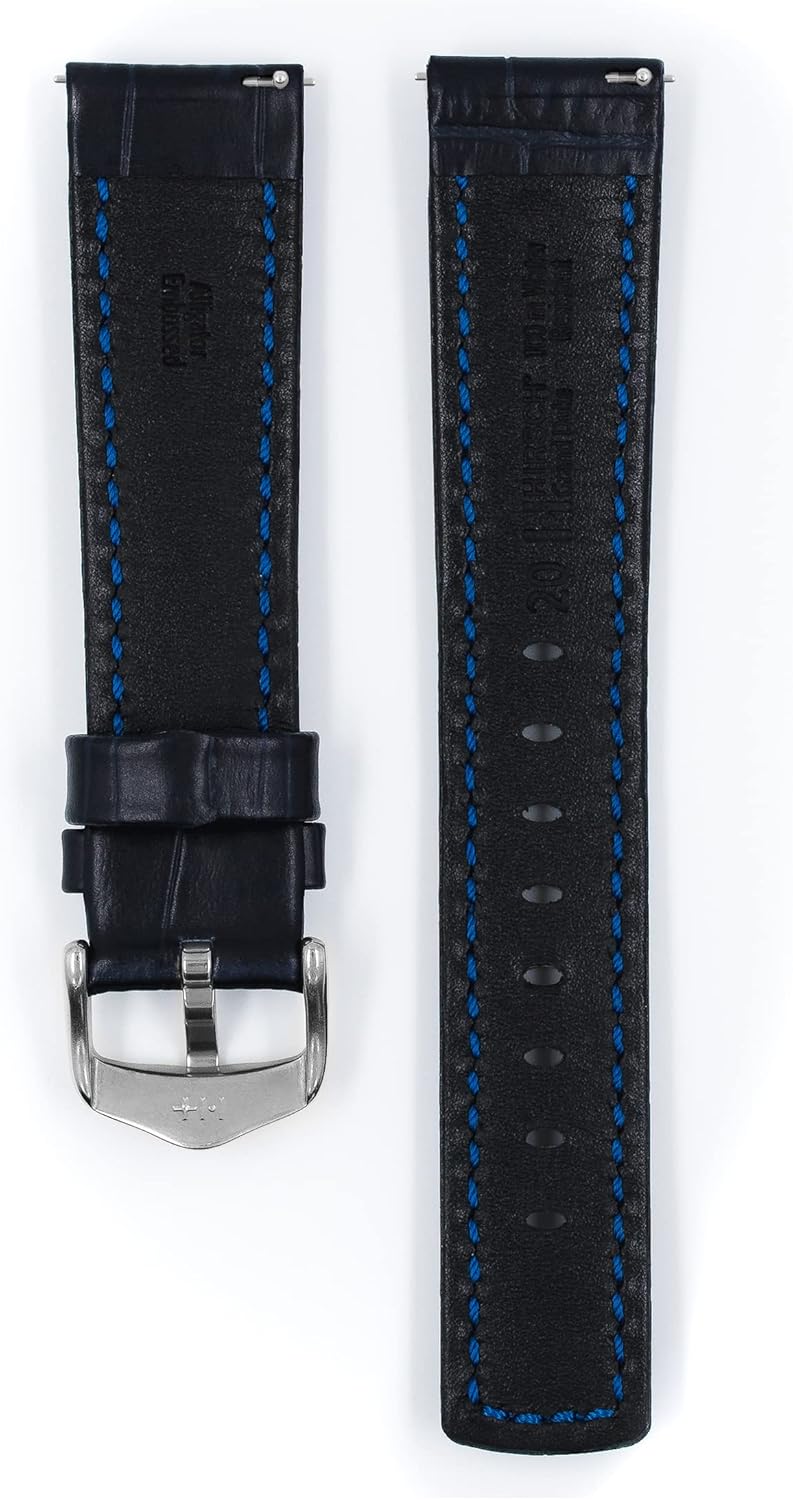 HIRSCH Herren Uhrenarmband Alligator Style Modell Grand Duke 24 mm, Blau