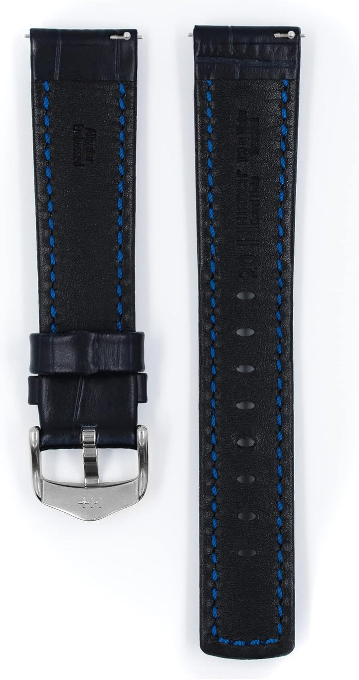 HIRSCH Herren Uhrenarmband Alligator Style Modell Grand Duke 24 mm, Blau