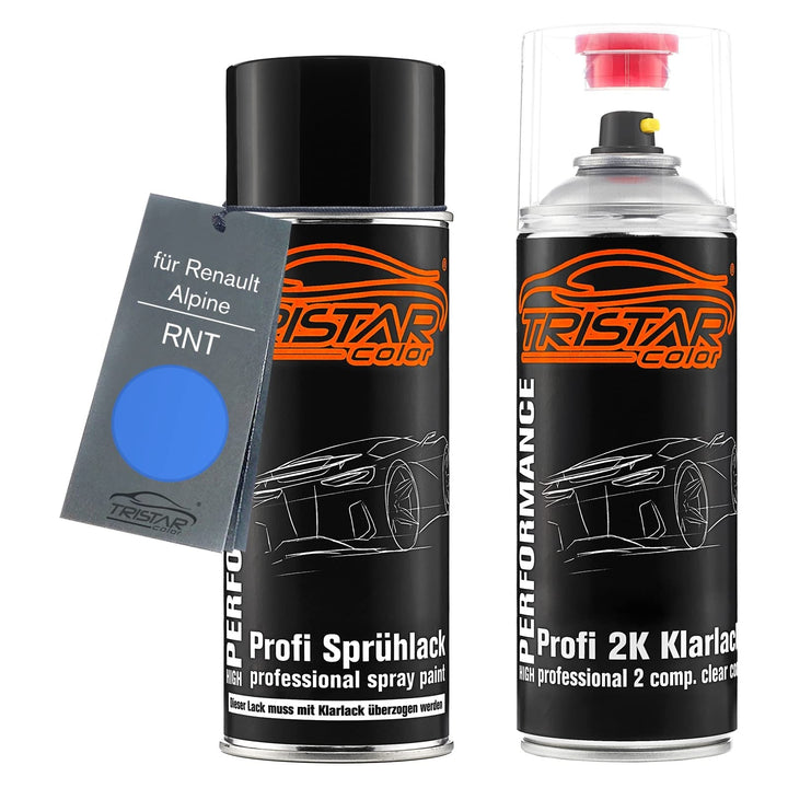 TRISTARcolor Autolack 2K Spraydosen Set für Renault/Alpine RNT Bleu Malte Metallic Basislack 2 Kompo
