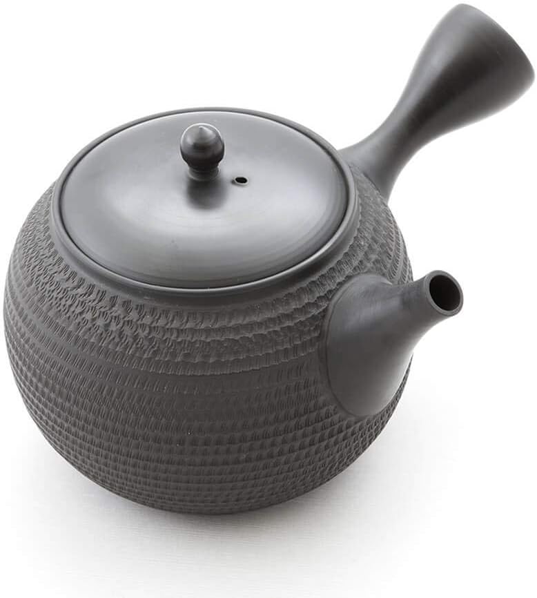 Japanische Teekanne Grüner Tee, Keramik Kyusu Tokoname Japan. Schwarz. Integriertes Tee-Sieb, nicht