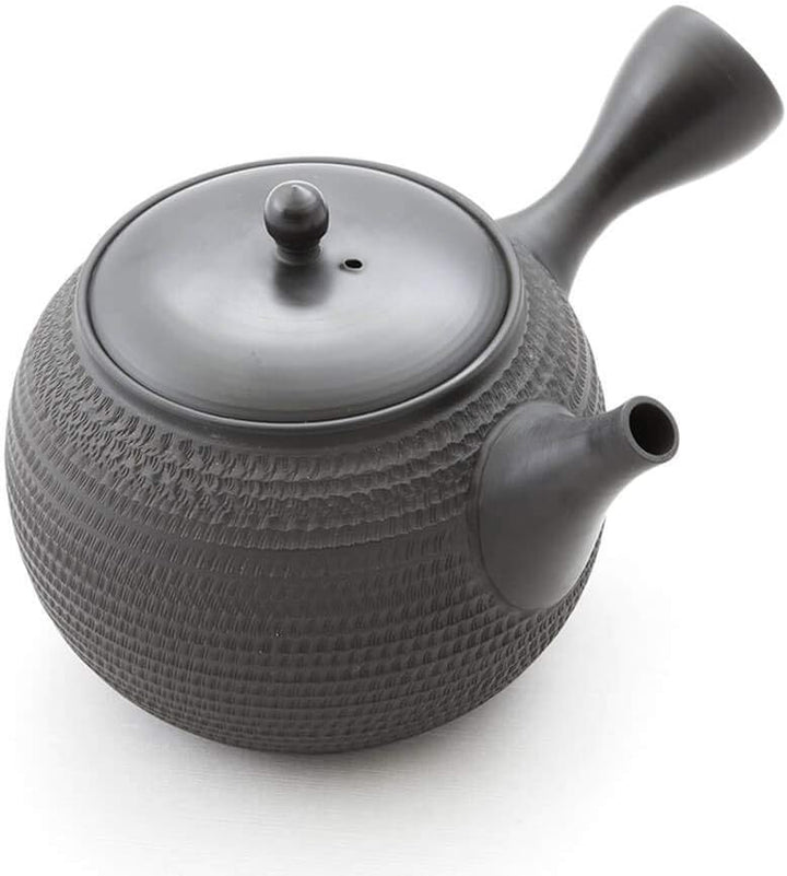 Japanische Teekanne Grüner Tee, Keramik Kyusu Tokoname Japan. Schwarz. Integriertes Tee-Sieb, nicht