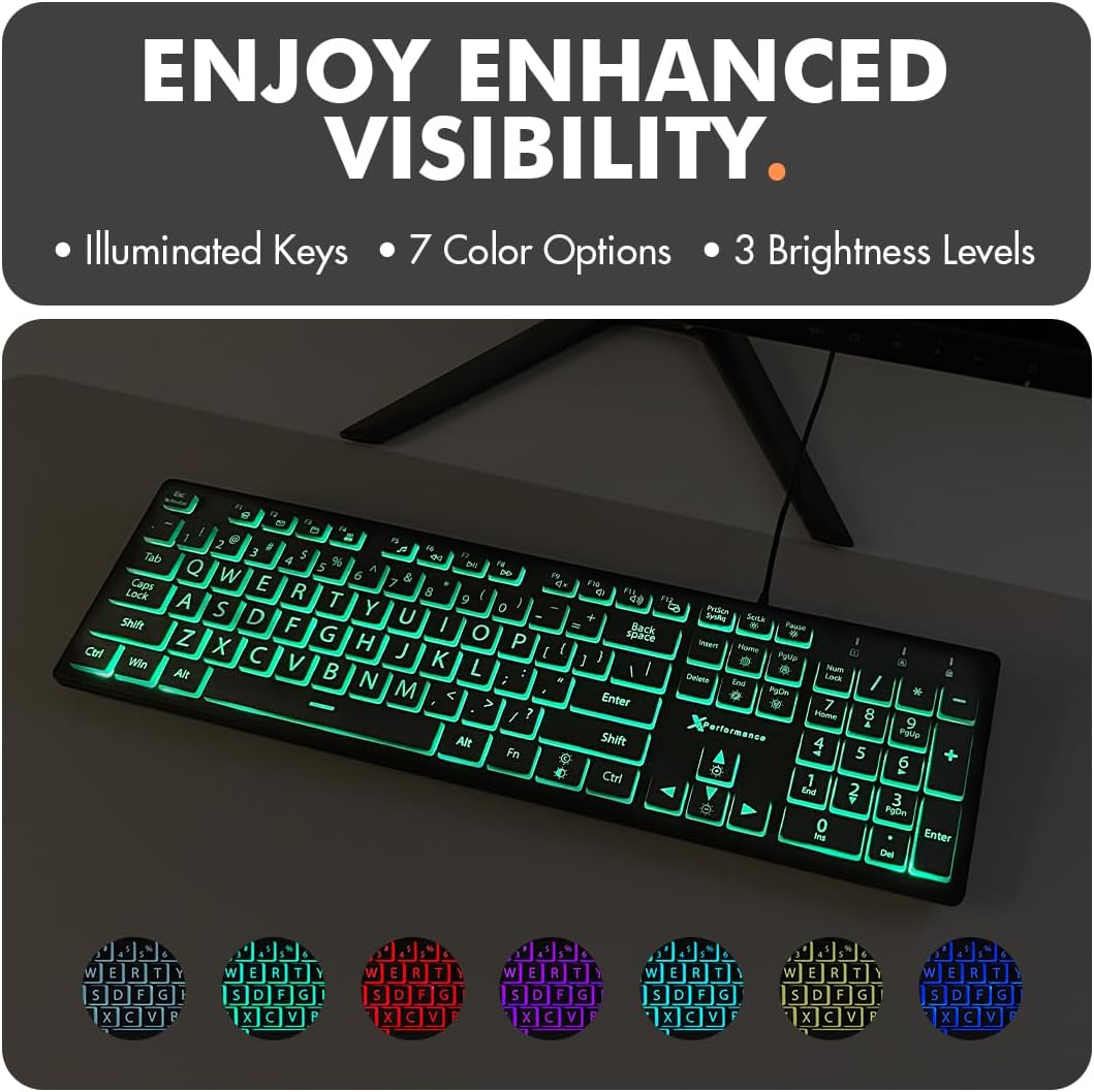 X9 Performance Grosse Tastatur mit Hintergrundbeleuchtung, leicht zu sehen und zu tippen, grosse Tas