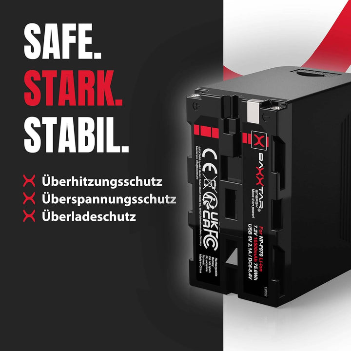 BAXXTAR PRO Akku - NP-F970 Plus (Black Series/10500mAh) - LG Cells Inside - mit Powerbank Funktion (