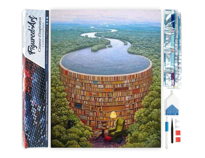 Figured'Art Diamond Painting Erwachsene 40x50cm Ganze Leinwand gerollt Fluss und Bibliothek 5D Bilde