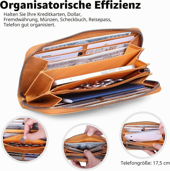 VISOUL Premium Brieftasche Echtleder/Italienisches Leder mit RFID-Schutz, XL Geldbörse für Herren Kh